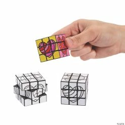 Outlet 🎉 Color Your Own Mini Valentine Puzzle Cubes - 12 Pc. 🌟