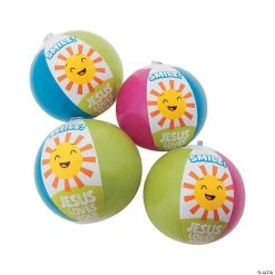 Promo 🔔 Inflatable 5" Smile Jesus Loves You Mini Beach Balls - 12 Pc. 🛒