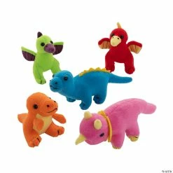 Budget ⌛ Mini Neon Stuffed Dinosaurs - 12 Pc. ⌛
