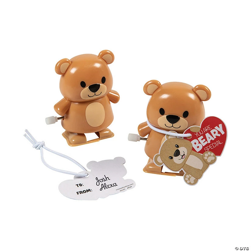 Hot Sale π Wind-Up Teddy Bear Toy Valentine Exchanges with Card for 12 π